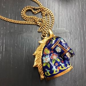 Cloisonné Horse pendant on chain